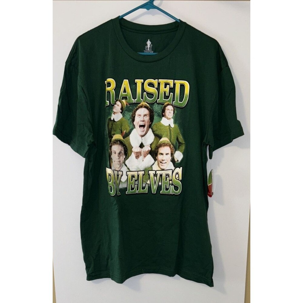 Mens elf Raised by Elves S/S Green Crewneck T-Shirt Size X large Chest 44" NWT